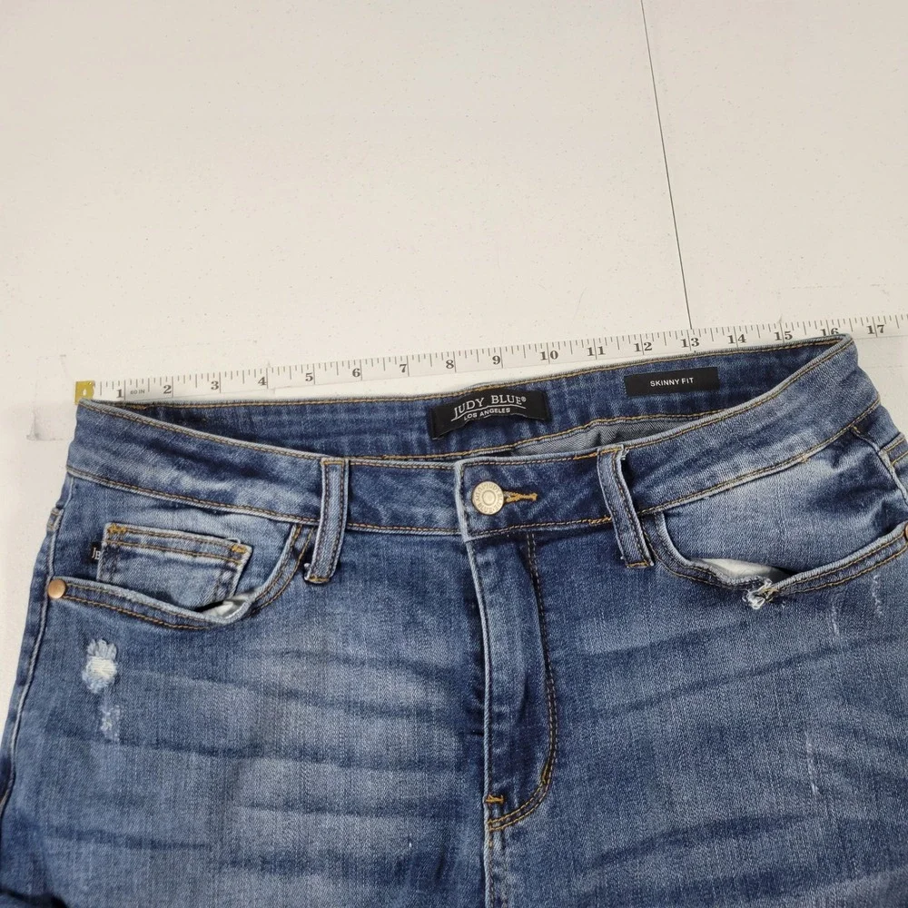 Judy Blue Skinny Fit Distressed Plaid Patch Jeans Medium Wash 13/31 Distressed - Picture 3 of 10